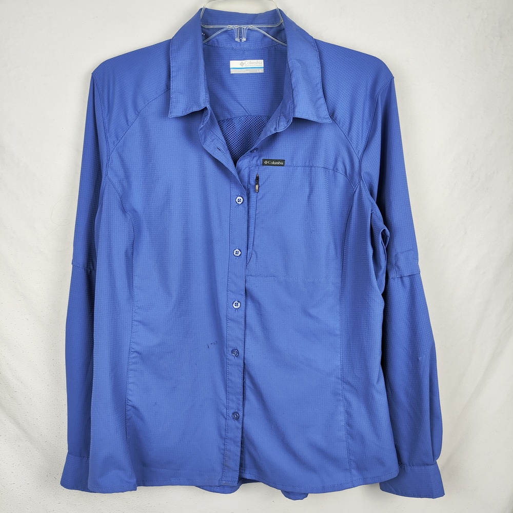 Columbia Shirt Mens Large Blue Vented Fishing Button Front Long Sleeve